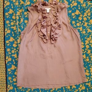 Dusty Pink Rufflle Collar Blouse 100% Silk